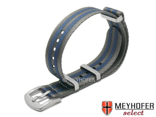 Uhrenarmband Hardinsburg 20mm grau/blau Textil/Synthetik Durchzugsband im NATO-Style von MEYHOFER