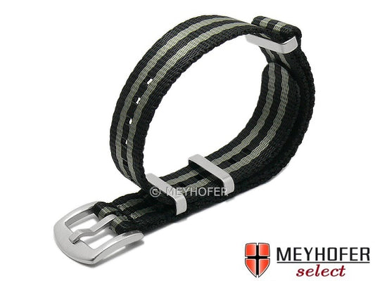 Uhrenarmband Hardinsburg 22mm schwarz/grau Textil/Synthetik Durchzugsband im NATO-Style von MEYHOFER