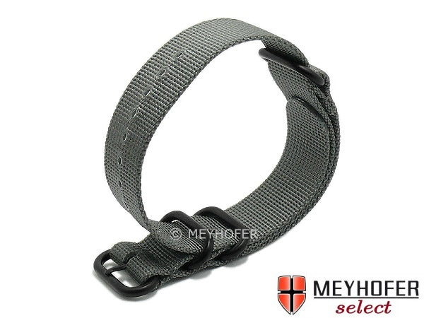 Uhrenarmband Escondido 22mm grau Synthetik/Textil NATO Zulu-Style schwarze Metallschlaufen Durchzugsband von MEYHOFER