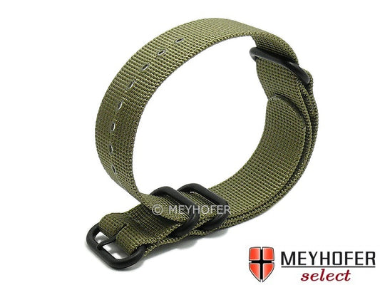 Uhrenarmband Escondido 20mm olivgrün Synthetik/Textil NATO Zulu-Style schwarze Metallschlaufen Durchzugsband MEYHOFER