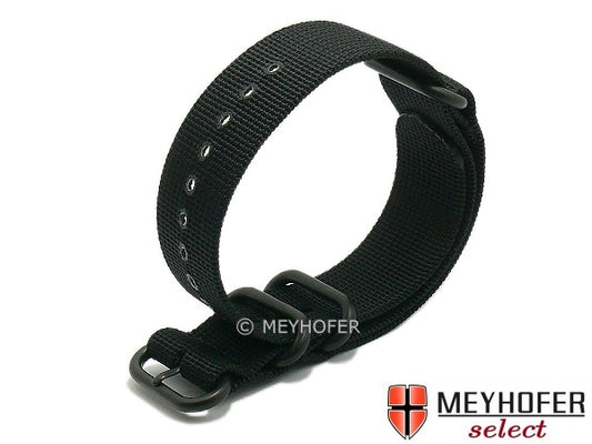 Uhrenarmband Escondido 20mm schwarz Synthetik/Textil NATO Zulu-Style Metallschlaufen schwarz Durchzugsband MEYHOFER