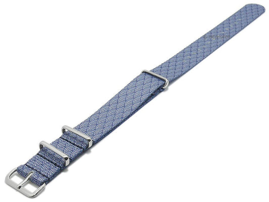 Uhrenarmband Biloxi 20mm blau/weiß Textil/Synthetik Wellenmuster Durchzugsband im NATO-Style von MEYHOFER