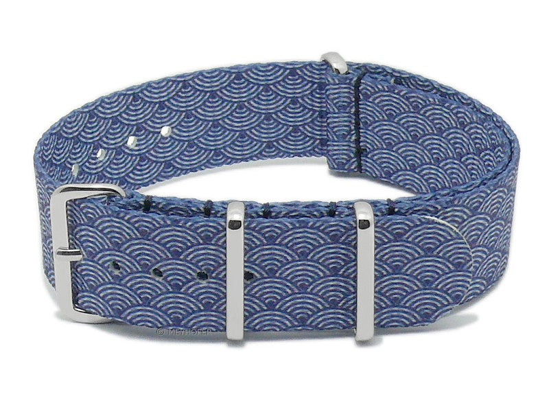Uhrenarmband Biloxi 22mm blau/weiß Textil/Synthetik Wellenmuster Durchzugsband im NATO-Style von MEYHOFER