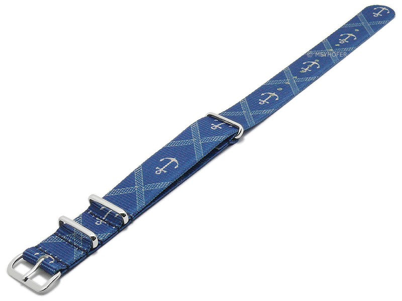 Uhrenarmband Galvaston 18mm blau/weiß Textil/Synthetik maritimer Look Durchzugsband im NATO-Style von MEYHOFER