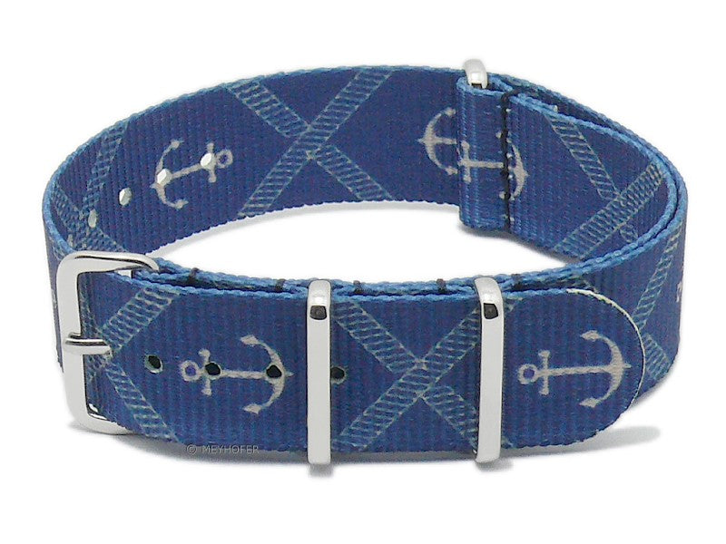 Uhrenarmband Galvaston 18mm blau/weiß Textil/Synthetik maritimer Look Durchzugsband im NATO-Style von MEYHOFER