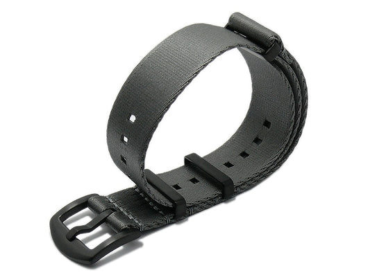 Uhrenarmband Benicia 20mm grau Textil/Synthetik Durchzugsband im NATO-Style schwarze Breitdornschließe von MEYHOFER