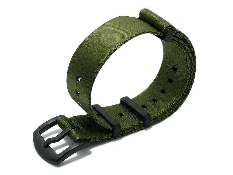 Uhrenarmband Benicia 22mm olivgrün Textil/Synthetik Durchzugsband im NATO-Style schwarze Breitdornschließe MEYHOFER