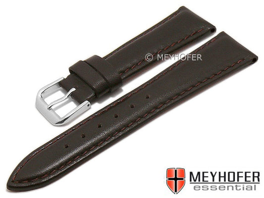 Uhrenarmband XS Clarksburg 19mm dunkelbraun Leder glatt matt abgenäht von MEYHOFER (Schließenanstoß 16 mm)
