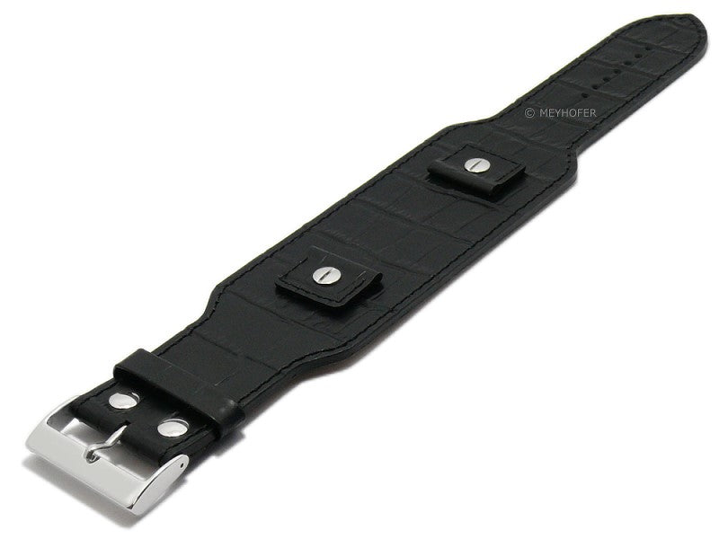 Unterlagen-Uhrenband TOMAR Wechselanstoesse 18-20-22-24mm Leder Alligatorpraegung schwarz