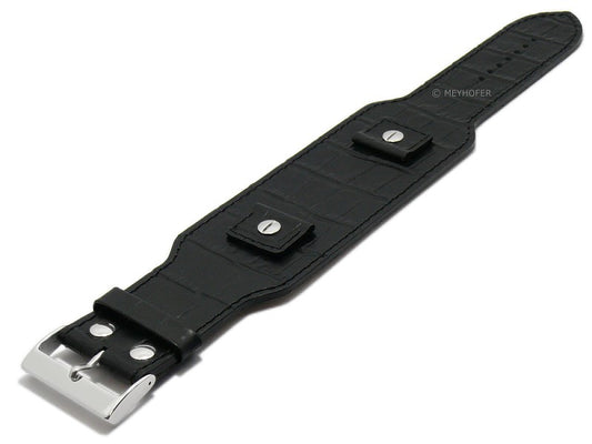 Unterlagen-Uhrenband TOMAR Wechselanstoesse 18-20-22-24mm Leder Alligatorpraegung schwarz