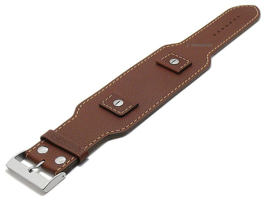 Uhrenarmband Mafra 18-20-22-24mm Wechselanstoß dunkelbraun Leder genarbt matt Unterlagenband helle Naht von MEYHOFER