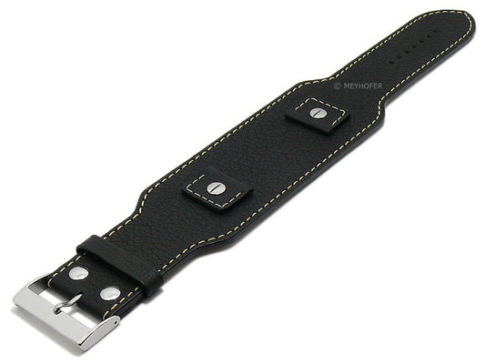 Uhrenarmband Mafra 18-20-22-24mm Wechselanstoß schwarz Leder genarbt matt Unterlagenband helle Naht von MEYHOFER