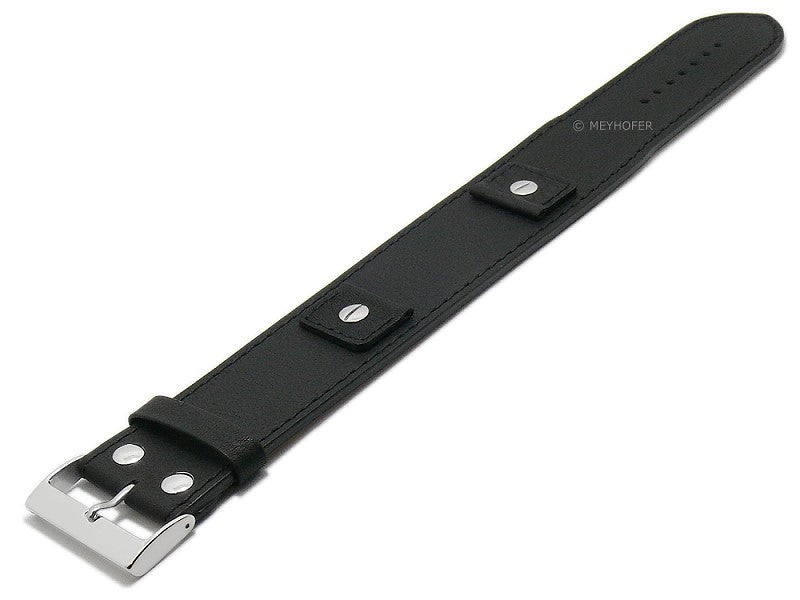 Uhrenarmband Abrantes 18-20-22-24mm Wechselanstoß schwarz Leder genarbt matt Unterlagenband von MEYHOFER