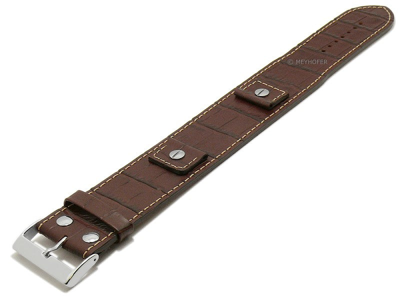 Unterlagen-Uhrenband ALMADA Wechselanstoesse 18-20-22-24mm Leder Alligatorpraegung braun Kontrastnaht