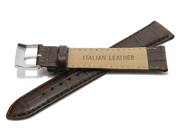 Uhrenarmband Sedona 19mm dunkelbraun echt Leder Alligator-Prägung abgenäht von MEYHOFER (Schließenbreite 16 mm)