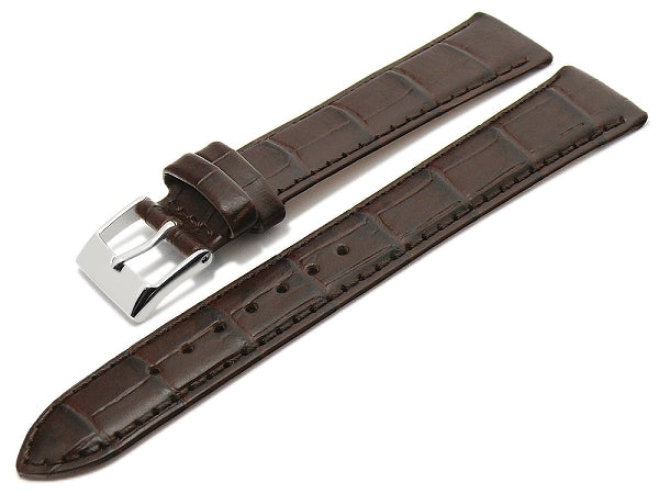 Uhrenarmband Sedona 17mm dunkelbraun echt Leder Alligator-Prägung abgenäht von MEYHOFER (Schließenbreite 14 mm)
