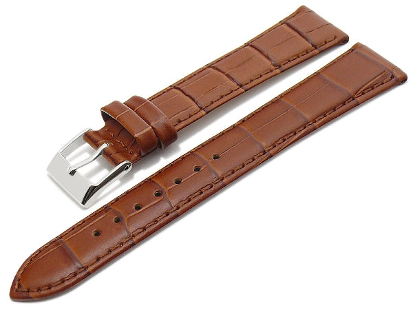 Uhrenarmband Sedona 21mm hellbraun echt Leder Alligator-Prägung abgenäht von MEYHOFER (Schließenbreite 18 mm)