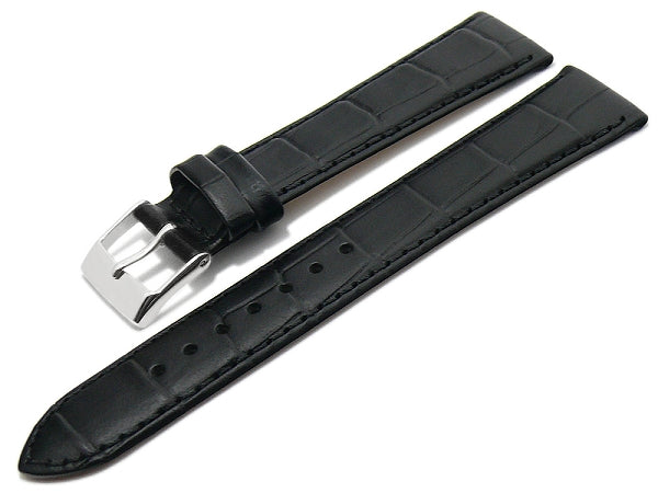 Uhrenarmband Sedona 17mm schwarz echt Leder Alligator-Prägung abgenäht von MEYHOFER (Schließenbreite 14 mm)