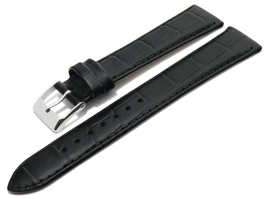 Uhrenarmband Sedona 21mm schwarz echt Leder Alligator-Prägung abgenäht von MEYHOFER (Schließenbreite 18 mm)