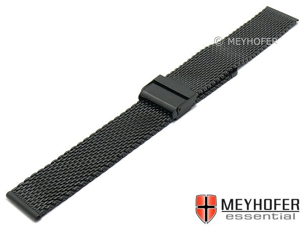 Uhrenarmband XL Hopewell 20mm Milanaise schwarz mittelschweres Geflecht mit Schiebeverschluß von MEYHOFER