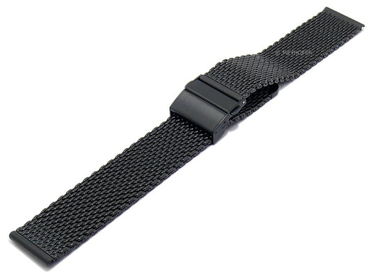 Uhrenarmband Grove 18mm schwarz Milanaise mittelschweres Geflecht poliert mit Faltschließe von MEYHOFER