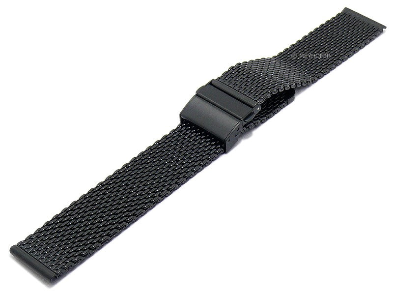 Uhrenarmband Grove 20mm schwarz Milanaise mittelschweres Geflecht poliert mit Faltschließe von MEYHOFER