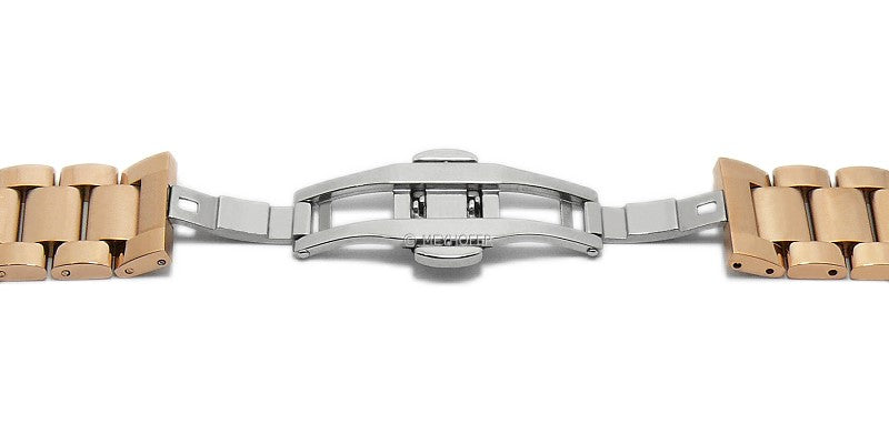 Uhrenarmband Batavia 24mm roségoldfarben Edelstahl massiv teilweise poliert Butterfly-Faltschließe von MEYHOFER