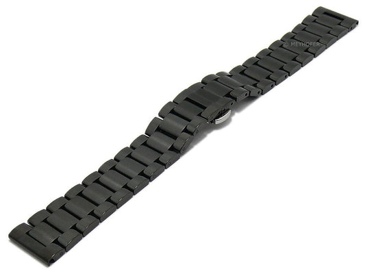 Uhrenarmband Batavia 22mm schwarz Edelstahl massiv teilweise poliert Butterfly-Faltschließe von MEYHOFER