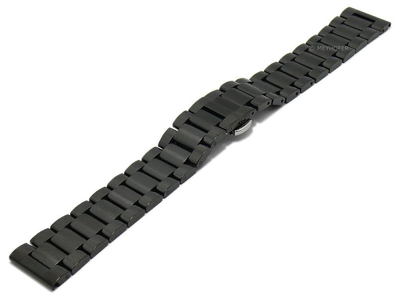 Uhrenarmband Batavia 24mm schwarz Edelstahl massiv teilweise poliert Butterfly-Faltschließe von MEYHOFER