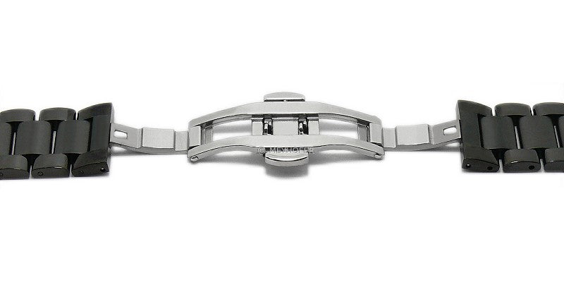 Uhrenarmband Batavia 24mm schwarz Edelstahl massiv teilweise poliert Butterfly-Faltschließe von MEYHOFER