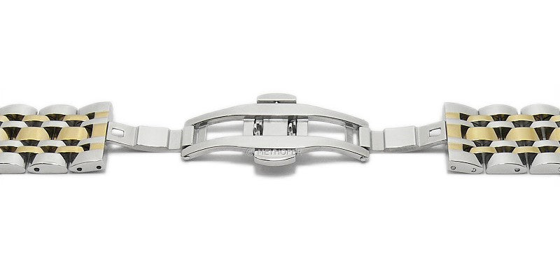 Uhrenarmband Shanghai 24mm bicolor goldfarben/silberfarben Edelstahl massiv poliert Butterfly-Schließe von MEYHOFER