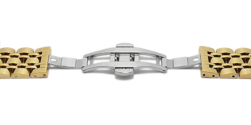 Uhrenarmband Shanghai 18mm goldfarben Edelstahl massiv poliert Butterfly-Schließe von MEYHOFER