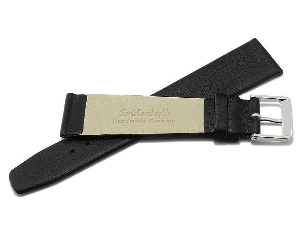 Uhrenarmband Steinfurt 19mm schwarz echt Leder fein genarbt HANDMADE IN GERMANY von MEYHOFER (Schließenbreite 16 mm)