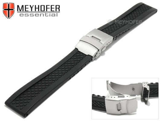 Uhrenarmband Melbourne 20mm schwarz Silikon Karomuster mit Faltschließe von MEYHOFER (Schließenanstoß 18 mm)