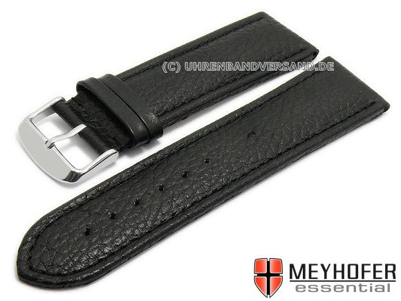 Uhrenarmband Pirna 30mm schwarz Leder genarbt abgenäht von MEYHOFER (Schließenanstoß 28 mm)