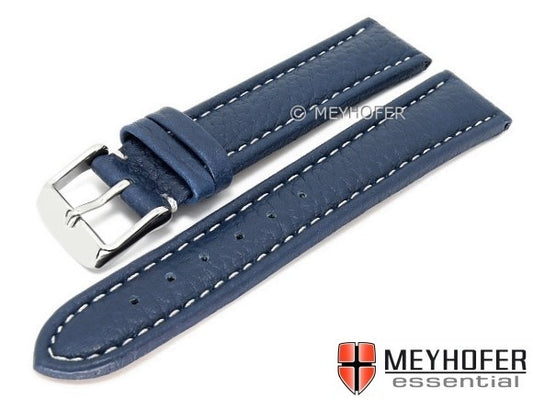 Uhrenarmband Arendal 22mm blau Leder genarbt helle Naht von MEYHOFER (Schließenanstoß 20 mm)