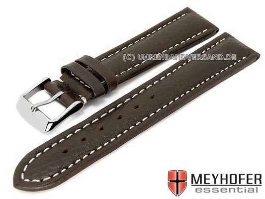 Uhrenarmband Arendal 24mm dunkelbraun Leder genarbt helle Naht von MEYHOFER (Schließenanstoß 22 mm)