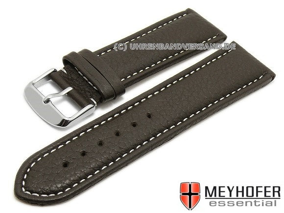 Uhrenarmband Arendal 26mm dunkelbraun Leder genarbt helle Naht von MEYHOFER (Schließenanstoß 24 mm)