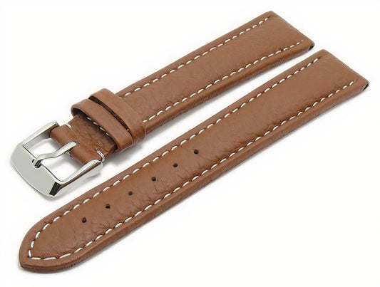 Uhrenarmband XL Anklam 22mm hellbraun Leder genarbt helle Naht von MEYHOFER (Schließenanstoß 20 mm)