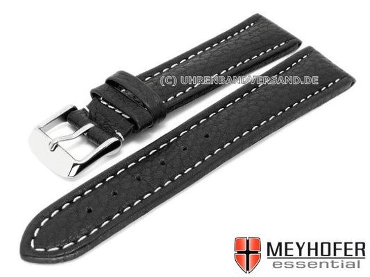 Uhrenarmband Arendal 18mm schwarz Leder genarbt helle Naht von MEYHOFER (Schließenanstoß 18 mm)