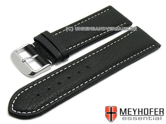 Uhrenarmband Arendal 26mm schwarz Leder genarbt helle Naht von MEYHOFER (Schließenanstoß 24 mm)