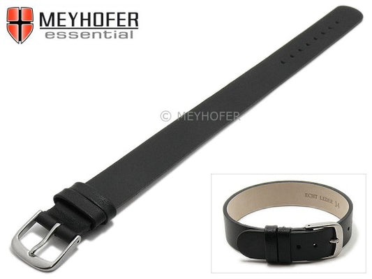 Uhrenarmband Kufstein 12mm schwarz Leder glatt Durchzugsband von Meyhofer