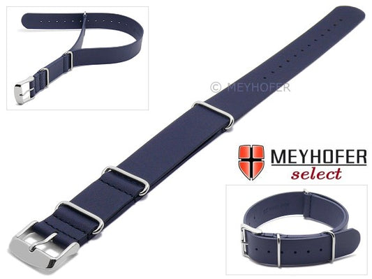 Uhrenarmband Sydney 20mm dunkelblau Leder glatt Durchzugsband im NATO-Style von Meyhofer