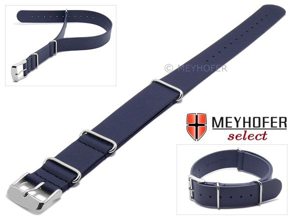 Uhrenarmband Sydney 22mm dunkelblau Leder glatt Durchzugsband im NATO-Style von Meyhofer