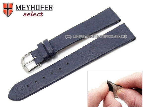 Uhrenarmband Rockhampton 20mm Clip-Anstoß dunkelblau Leder glatt matt von MEYHOFER (Schließenanstoß 18 mm)