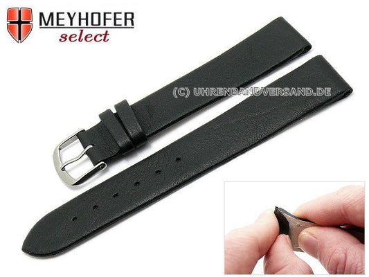Uhrenarmband Rockhampton 16mm Clip-Anstoß schwarz Leder glatt matt von MEYHOFER (Schließenanstoß 16 mm)