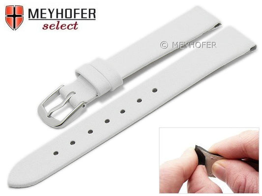 Uhrenarmband Rockhampton 14mm Clip-Anstoß weiß Leder glatt matt von MEYHOFER (Schließenanstoß 12 mm)