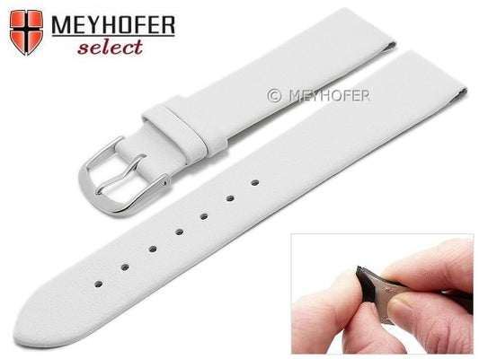 Uhrenarmband Rockhampton 20mm Clip-Anstoß weiß Leder glatt matt von MEYHOFER (Schließenanstoß 18 mm)