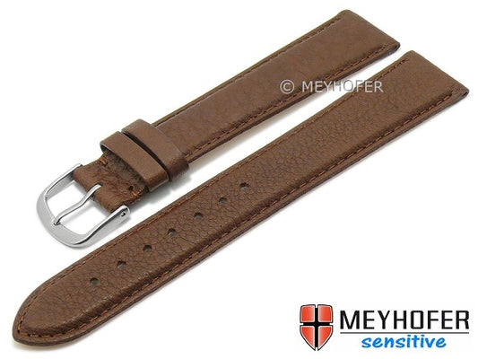 Uhrenarmband XL Appenzell 20mm dunkelbraun Leder genarbt vegetabil abgenäht von MEYHOFER (Schließenanstoß 18 mm)