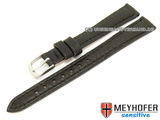 Uhrenarmband Alvesta 12mm schwarz genarbt echt Kalb von MEYHOFER (Schließenanstoß 10 mm)